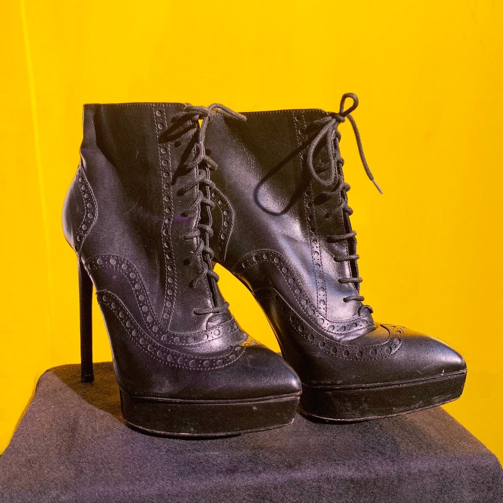 Saint Laurent Platform Stiletto Black Lace Booties
